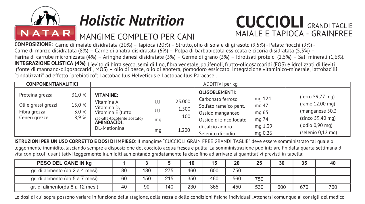 Cibo per cani olistico cuccioli taglia grande al maiale e tapioca – Crocchette grandi – Natar