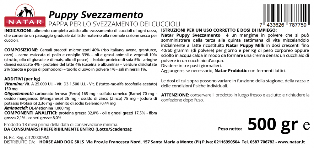 cibo per cani  olistico natar cibo per svezzamento  cuccioli