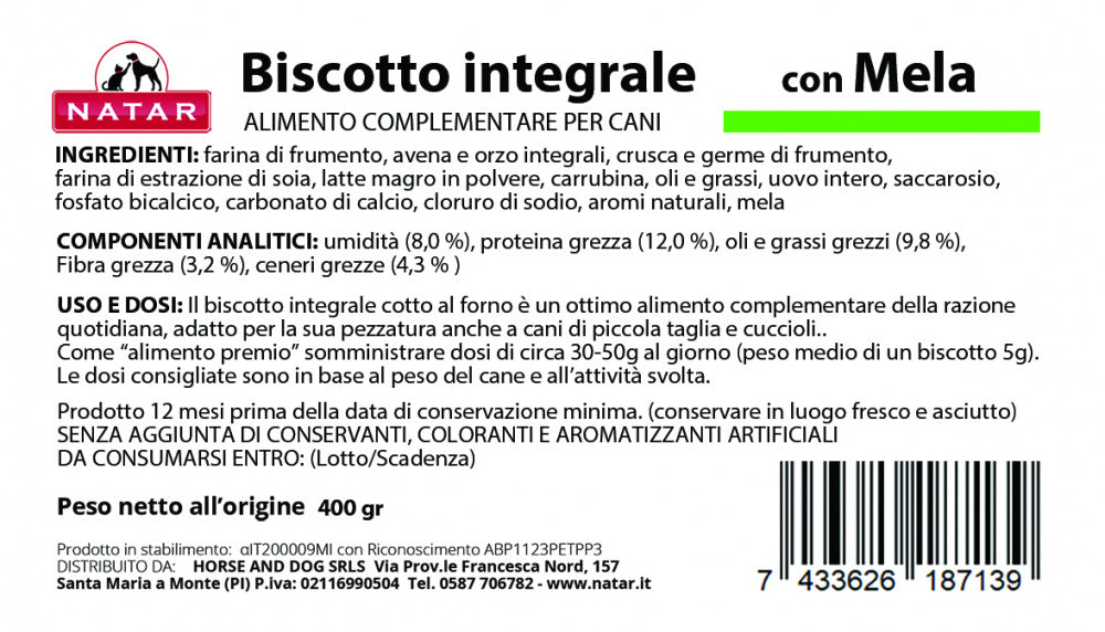 Biscotto integrale per cani con mela