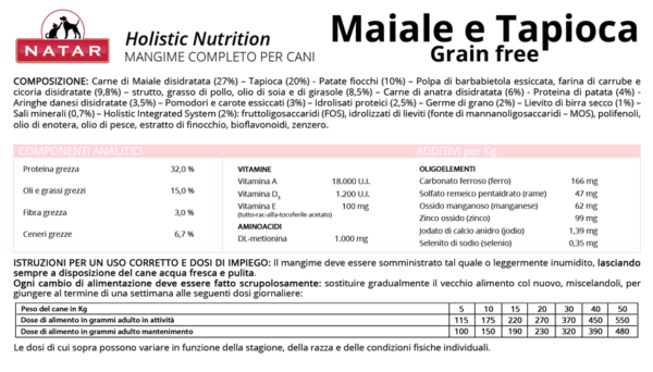 Holistic Nutrition Adult Dog - Maiale e Tapioca - Grain Free